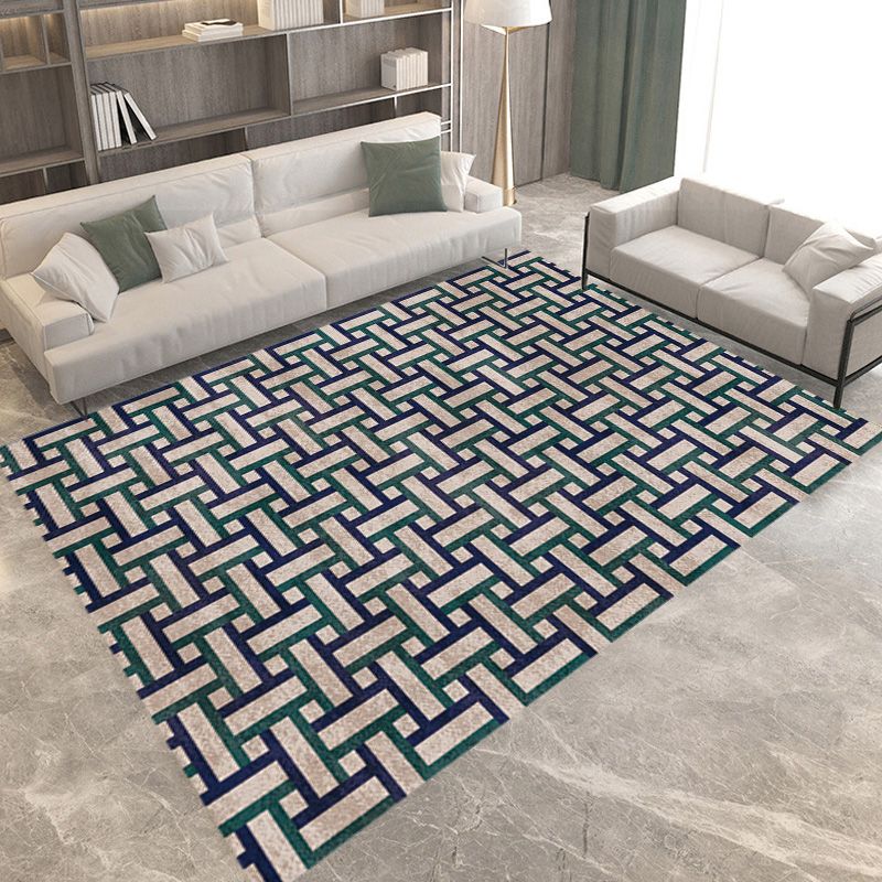 Contemporary Geometric Pattern Rug with Stripe Multicolor Polyester Rug Non-Slip Backing Washable Pet Friendly Carpet for Bedroom