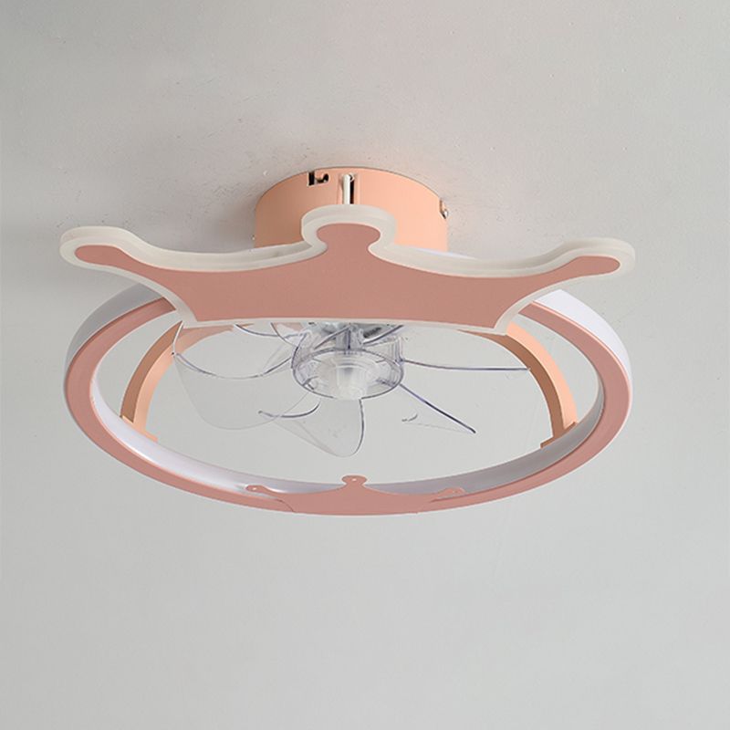Acrylic Ring Shaped Semi Flush Mount Cartoon LED Ceiling Fan Lighting for Nursery