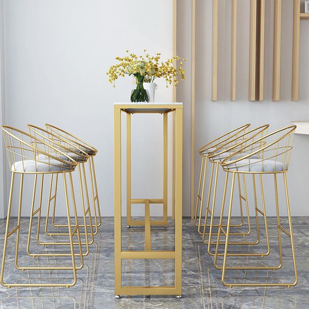 White Glam Style Bar Table in Iron Top and Faux Marble Bar Table, Only Table