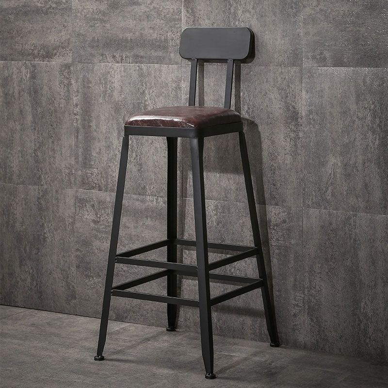Wooden Square Seat Barstool Industrial Metal Counter Stool with Backrest