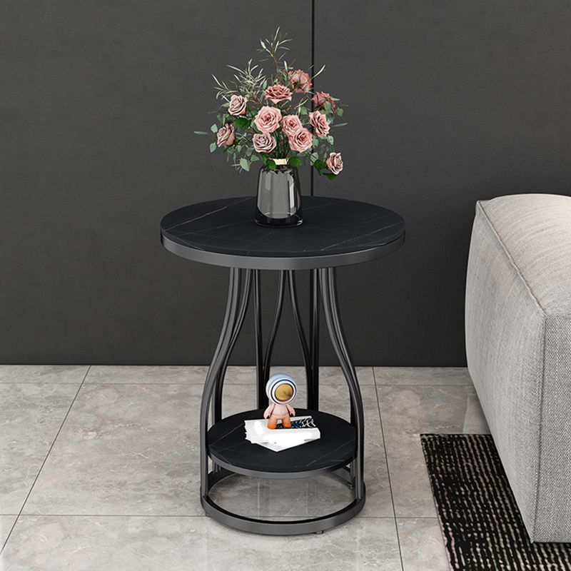 19.7" Wide Metal Frame Side Table with Shelf Round Sofa Side Accent Table