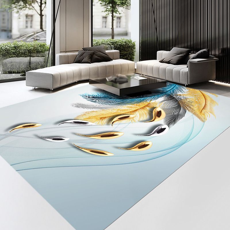 Casual Feather Printed Rug Polyester Area Carpet Stain Resistant Indoor Rug for Living Room