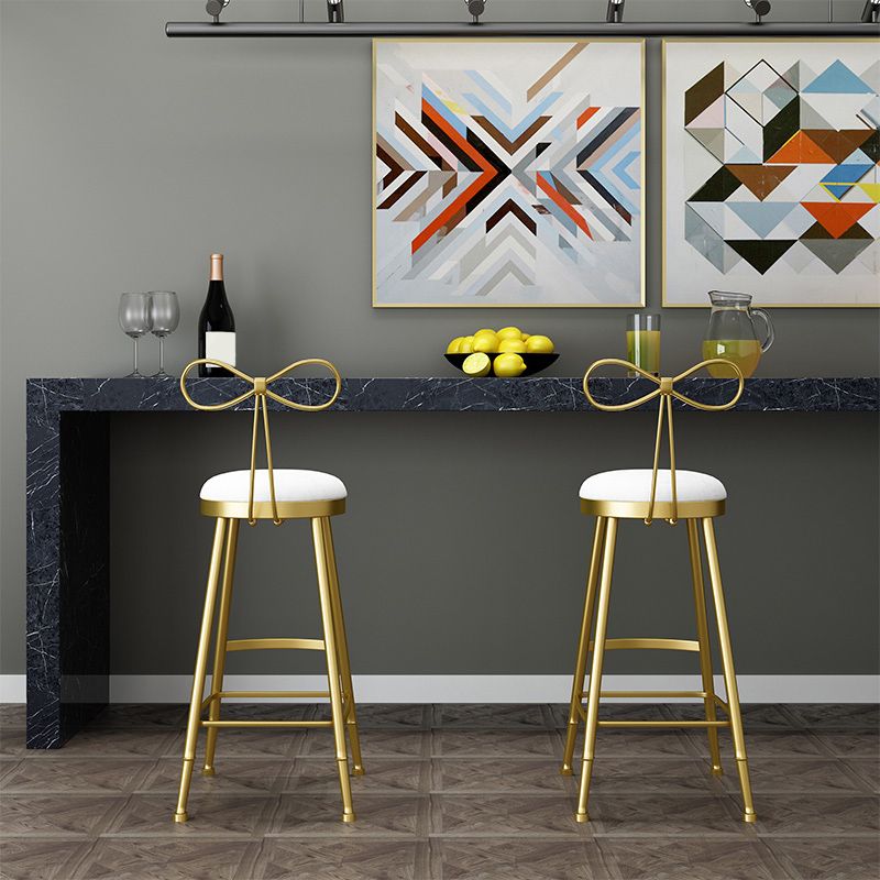 Upholstered Counter Stool Glam Style Round Low Back Bar Stool with Gold Frame