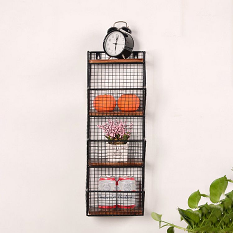 Industrial Wall Unit Bookshelf with Iron Frame Pine Wood Shelf