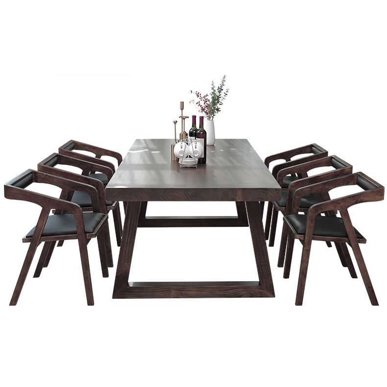 Contemporary Solid Wood Dining Table Set Rectangle Shape Standard Dining Set in Brown