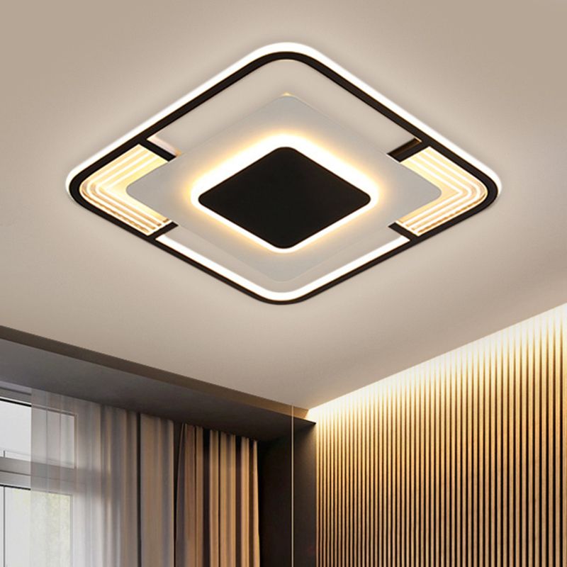 Simple Squared LED Ceiling Fixture Acrylic Sleeping Room Flush Mount Lamp in Black/Gold, Warm/White/3 Color Light