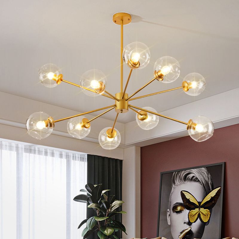 Lampadario in metallo in stile nordico in vetro trasparente in vetro sfumatura molecolare Modellazione molecolare Ciondolo per soggiorno