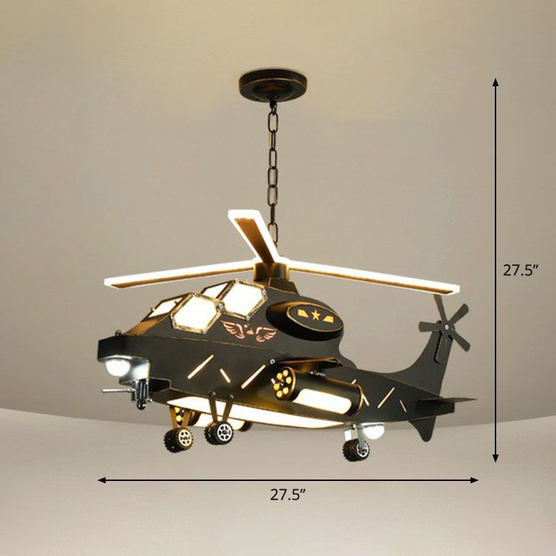 Black Helicopter LED Ceiling Lighting Childrens Metallic Chandelier Light Fixture for Bedroom