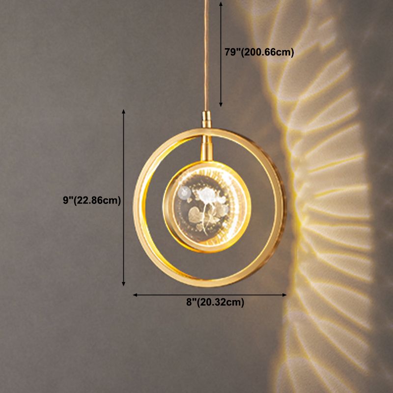 Forme sphérique de style moderne Hanging Light Crystal 1 Lumière Lumière suspendue en or