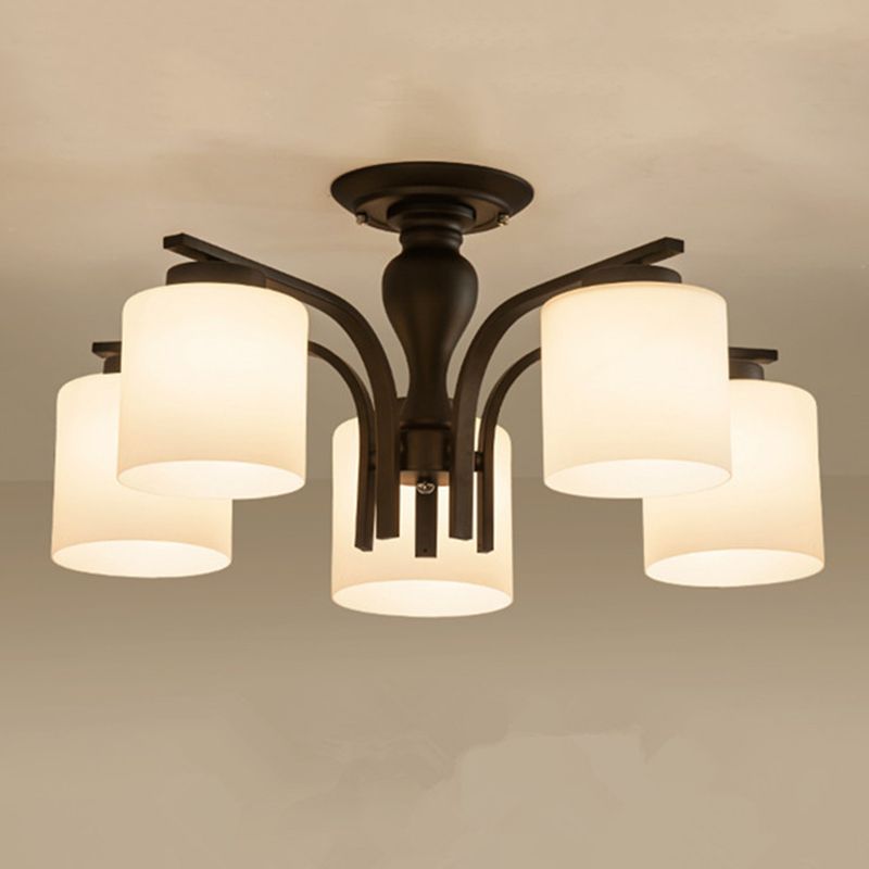 Simplicidad Cilindro Semi Flush Montaje Ligera de vidrio claro semi iluminación en negro