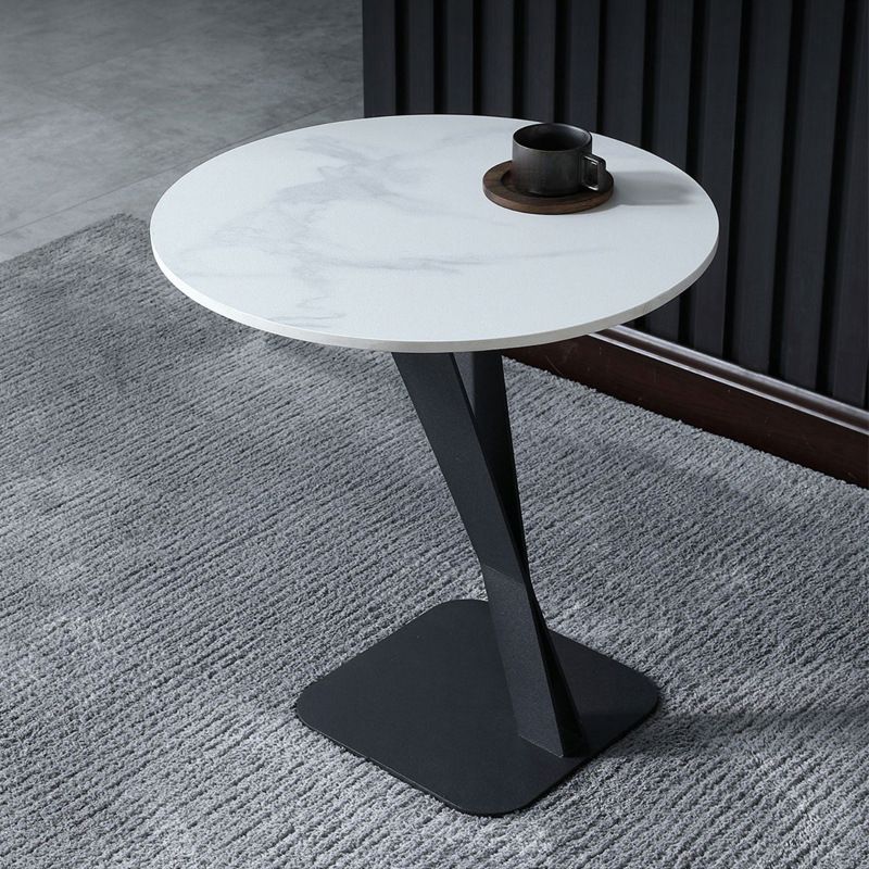 Pedestal Base Design Black Metal White/white Gold/black SLATE Top Round Side Table