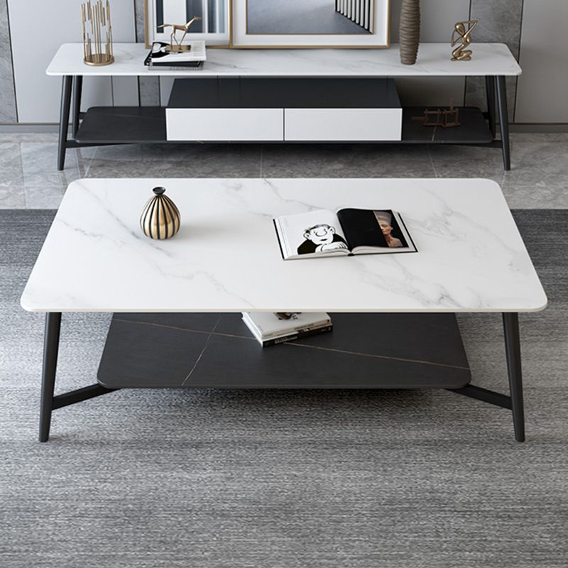 Glam 4 Legs 1 Coffee Table Slate Rectangle Cocktail Table with Shelf