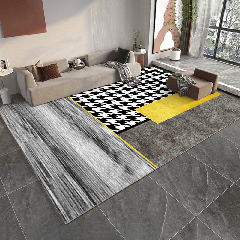 Black Luxury Rug Polyester Graphic Rug Tear Resistant Rug for Living Room