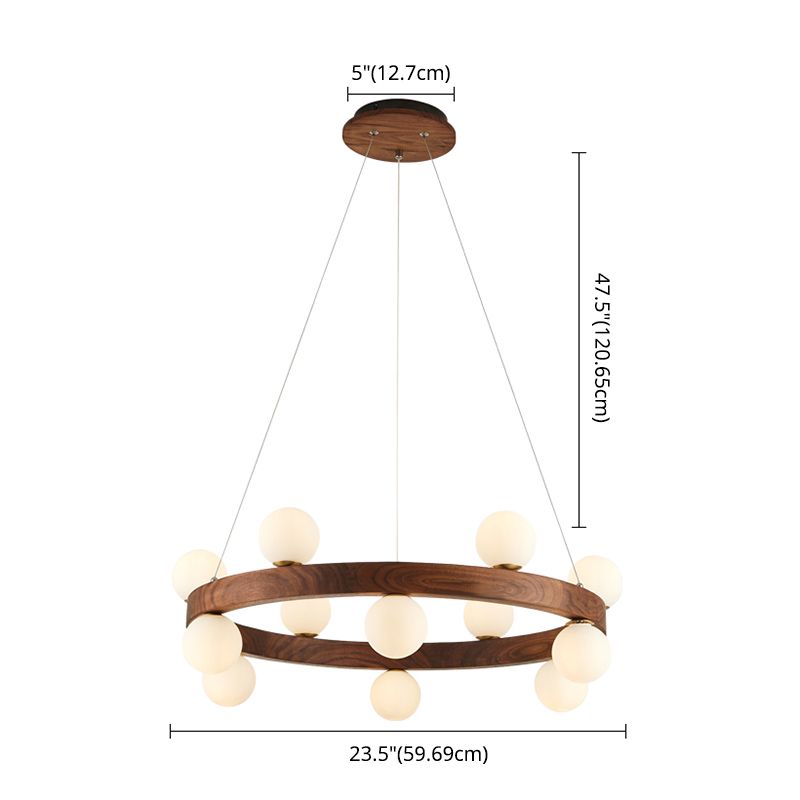 Nordic Minimalist Circular Chandelier Lamp Wood Hanging Pendant Lights for Restaurant