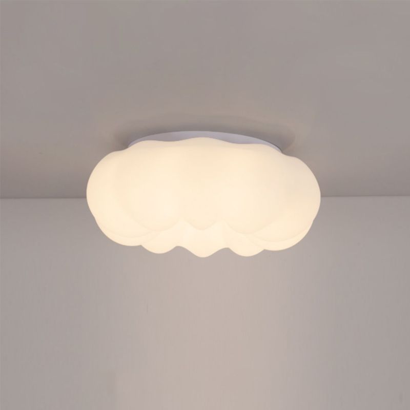 White Modern Metal Flush Mount Pumpkin Shape Ceiling Light with Plastic Shade for Bedroom