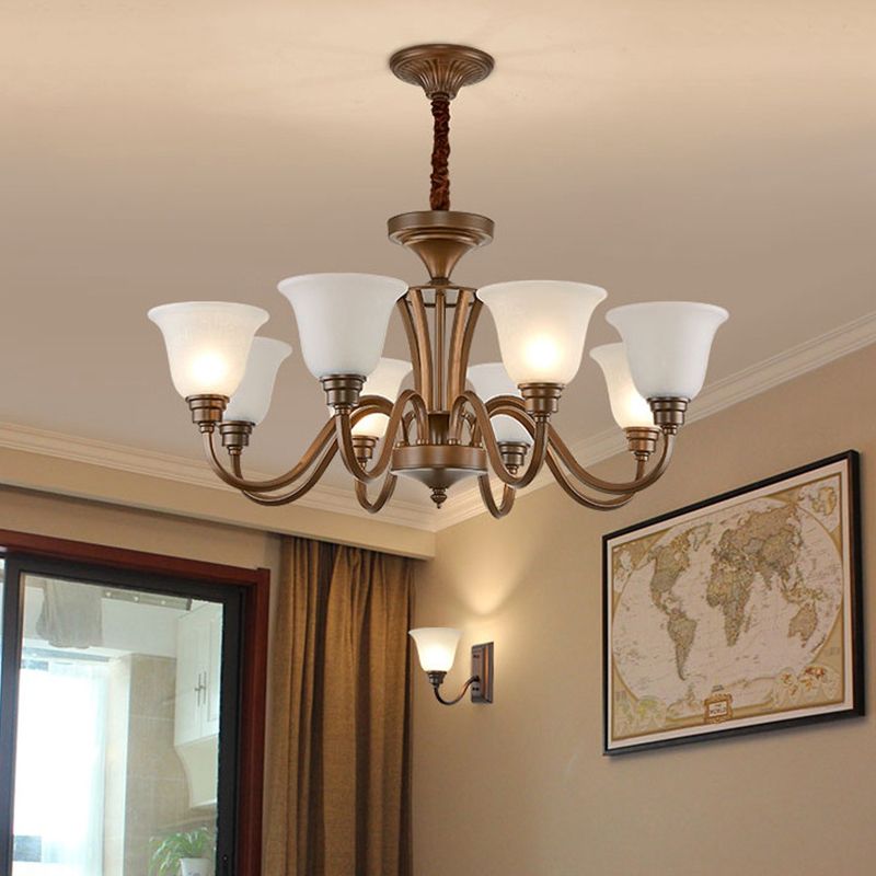 Glass American Chandelier Bell Shape Multi Light Hanging Light for Restaurant