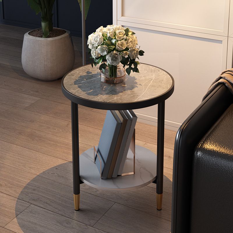 3 Legs Slate Side Table Round Minimalist Double Tier End Table