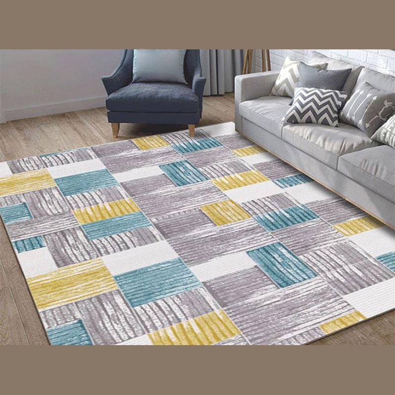Blue Modern Rug Polyester Geometric Pattern Area Rug Non-Slip Backing Carpet for Home Decor
