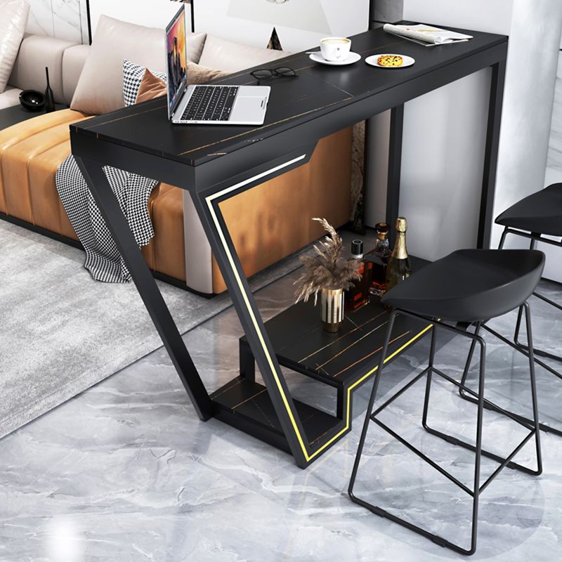 Glam Bistro Bar Table Rectangle Sintered Stone Bar Table for Living Room