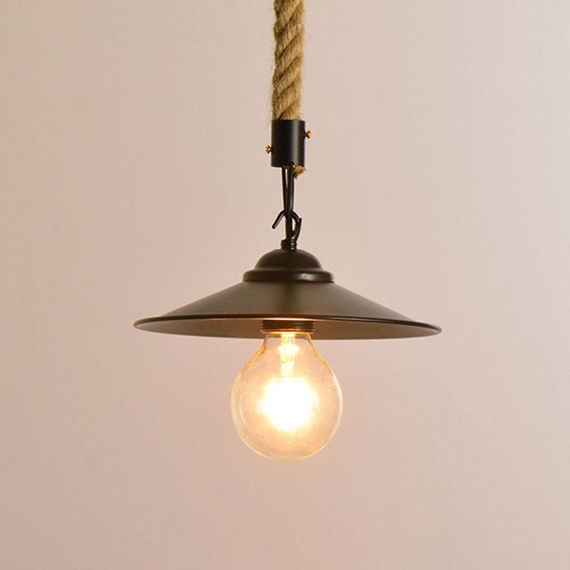 Lampada a sospensione metallica a 1 bulba Farmhouse Black Saucer Shade Dining Room Hanging Light Kit