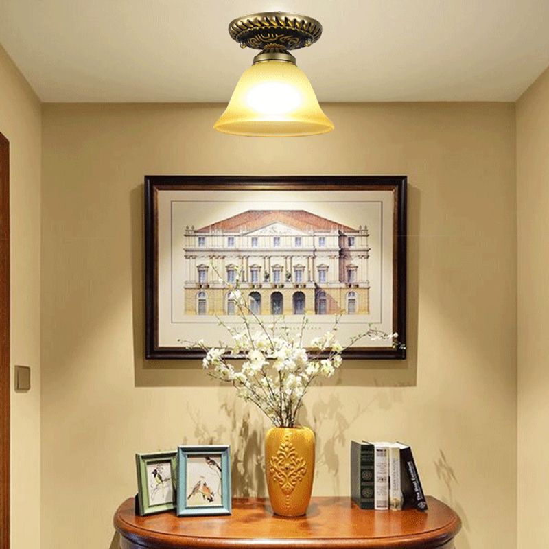 Small Foyer Ceiling Light Vintage Frosted Glass Single-Bulb Flush Mount Lamp