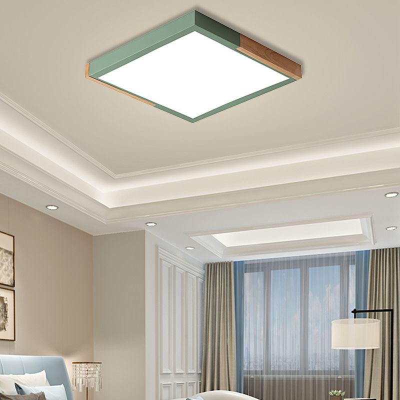 Gesplitst vierkant inbouwlicht Scandinavisch metaal Groen/wit/zwart-hout LED-plafondverlichting in wit/warm/3 kleuren licht, 16"/19,5" breed