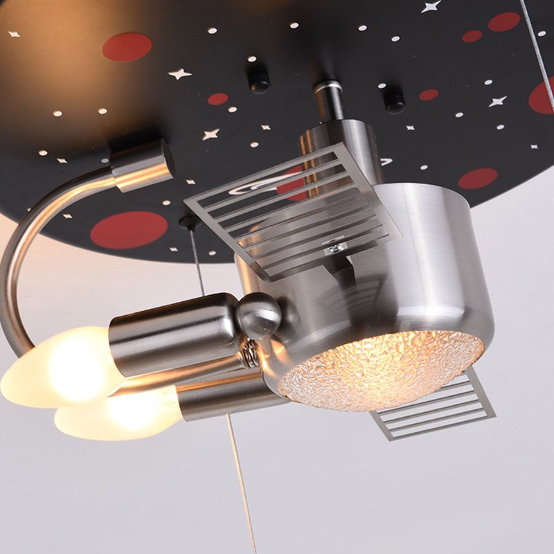 Metal Spacecraft Ceiling Light Cartoon Astronauts LED Pendulum Lighting Fixture for Children Room