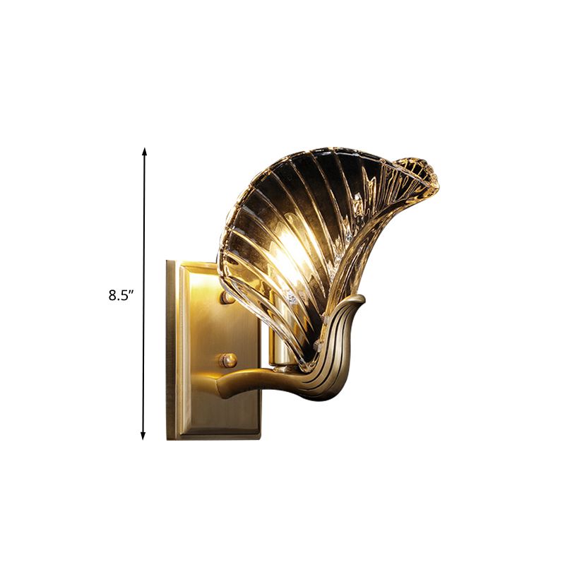 Gold 1/2 lumières Éclairage mural rétro Clear Prismatic Verre Verre Moule murale de feuille pour chambre à coucher