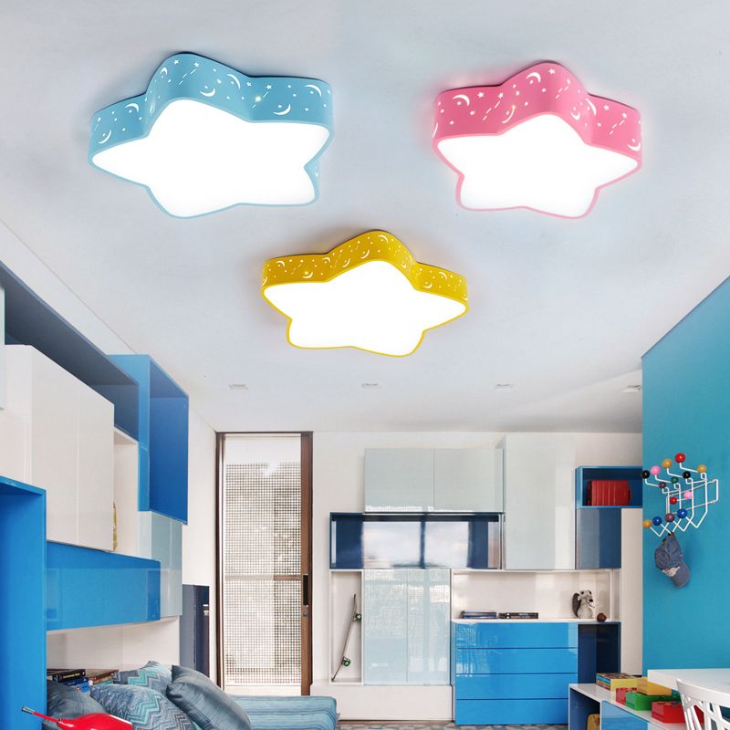 Luz de techo de color caramelo de estilo nórdico, luz de montaje empotrado de metal con estrella grabada para adolescentes