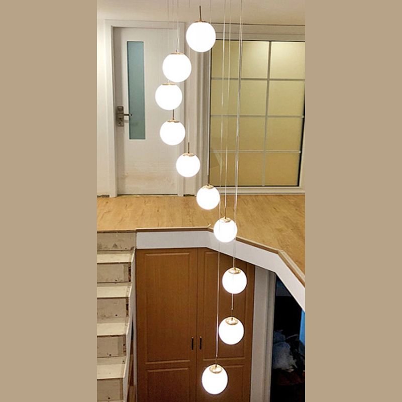 Spiral Stairs 10 Blub Pendant Light Fixture Clear Glass Sphere Nordic Style Multiple Hanging Light