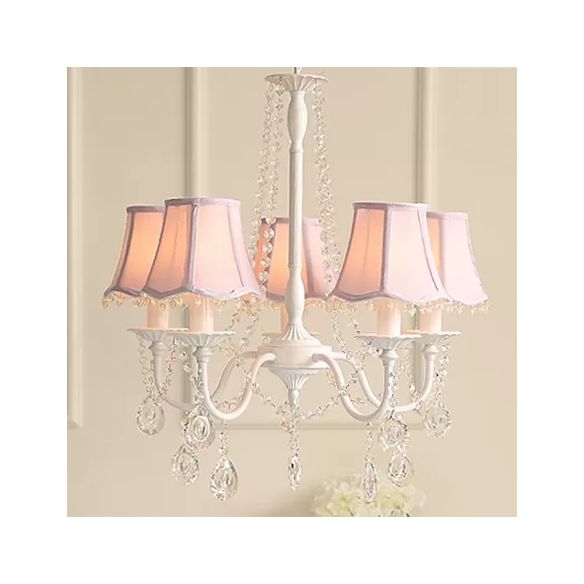 Babykristallkronleuchter, 5-Licht-Makkaron-Hängebliebe mit ausgestattetem Stofffarben, 23,5 "High x 22,5" im Durchmesser