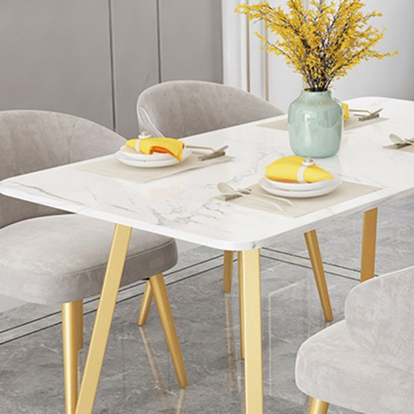 Glam Rectangle Dining Table Set 1/4/5 Pieces White Stone Top Dinette Set