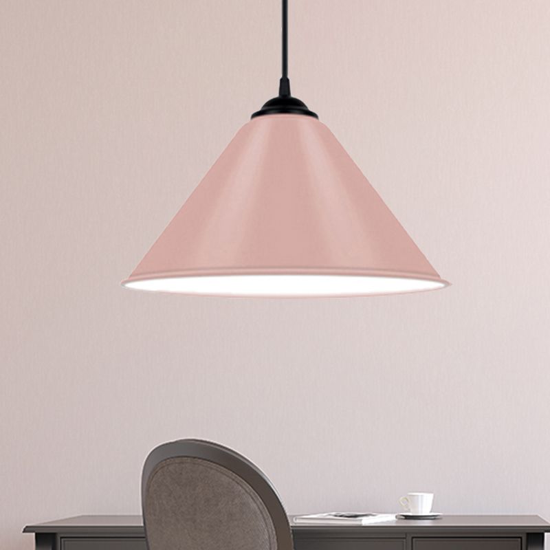Luz colgante de cono de metal moderno 1 luz colgante de color rosa/amarillo/verde, 12 "/14"/16 "Dia