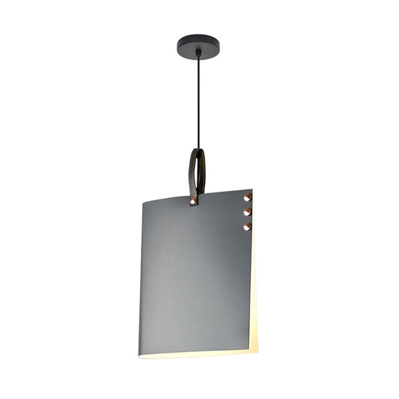 Modern 1 Head Hanging Light Grey Rectanguler Suspended Lighting Fixture with Metal Shade