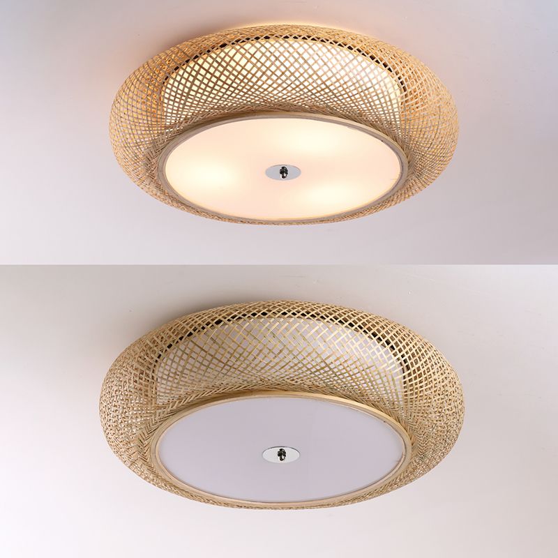 Modern LED Flush Mount Light Simple Ceiling Lamp with Bamboo Shade for Living Room