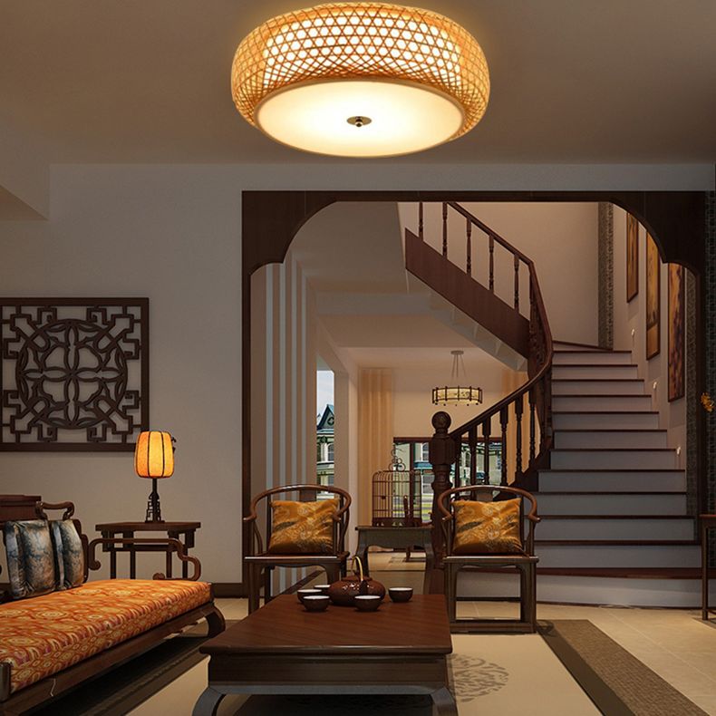 Japanese Bamboo Flush Mount Lighting 1-Light Ceiling Light Fixture for Tea-house