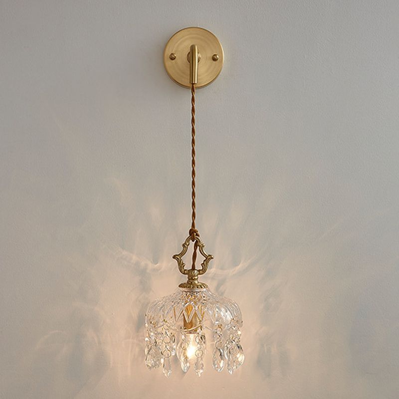 1-Light Wall Lamp Crystal Wall Mount Lamp with Glass Shade for Living Room