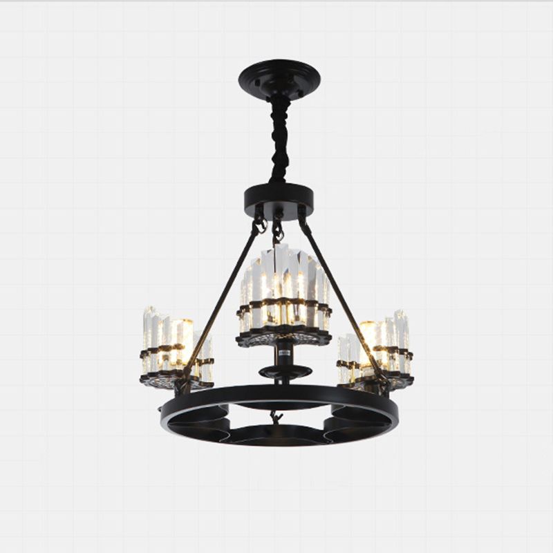 Kreisförmige Kristallstangen Kronleuchter Vintage Wohnzimmer Hanging Anhängerlampe in Schwarz