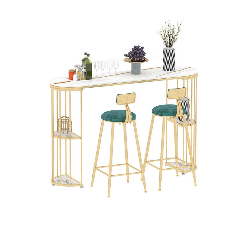 Glam Sintered Stone Bistro Bar Table Oval Metal Base Bar Table with Storage