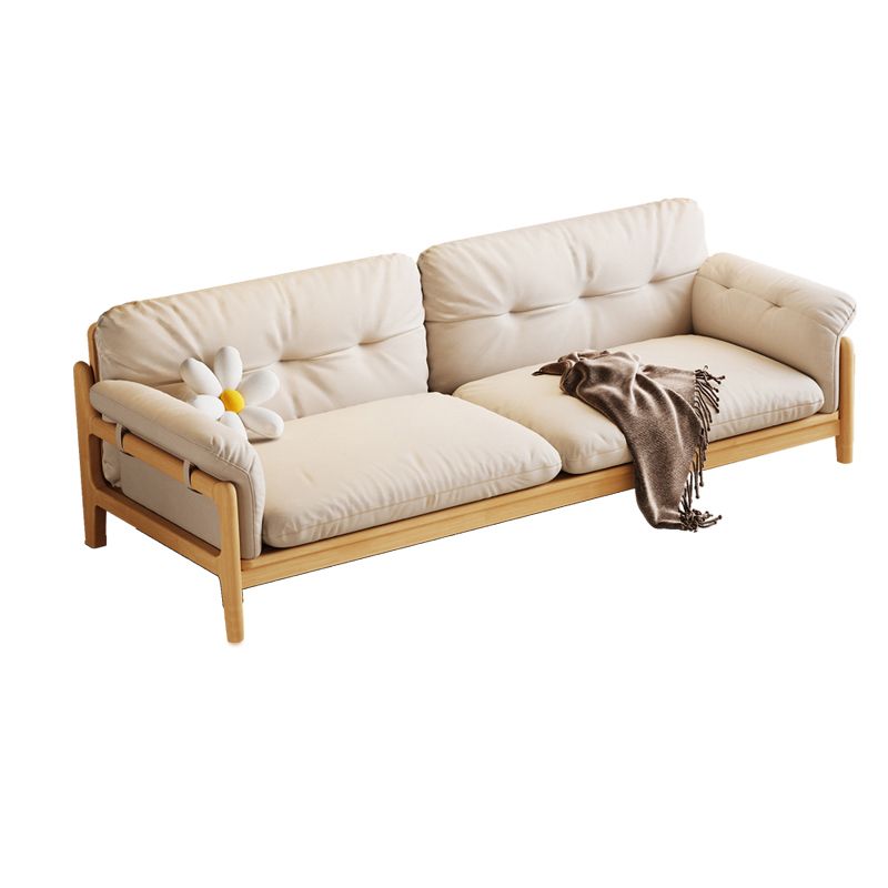 Solid Wood Tufted Settee Flared Arm Beige Cushions Sofa -39.4" H