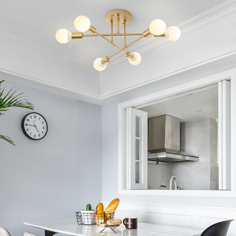 Lineaire Plafond Verlichting Retro Industrieel Ijzer Blootgesteld Lamp Semi Flush Mount Verlichting voor Living Room