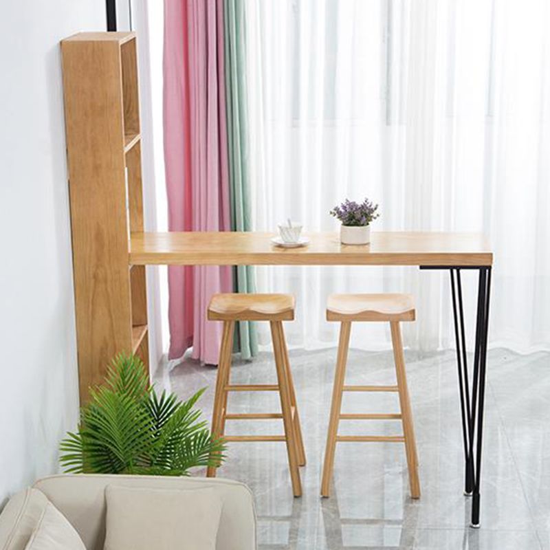 Modern Solid Wood Bar Dining Table Rectangle Bar Table with Storage Shelf