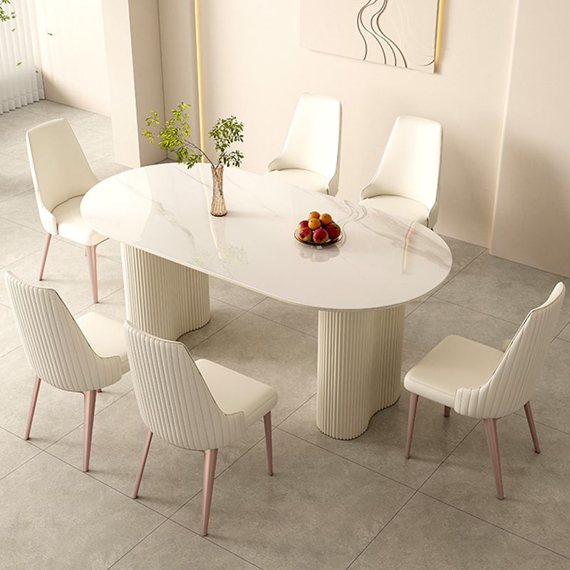 Simplicity Style Dinette Table Stone Oval Dining Room Table in White