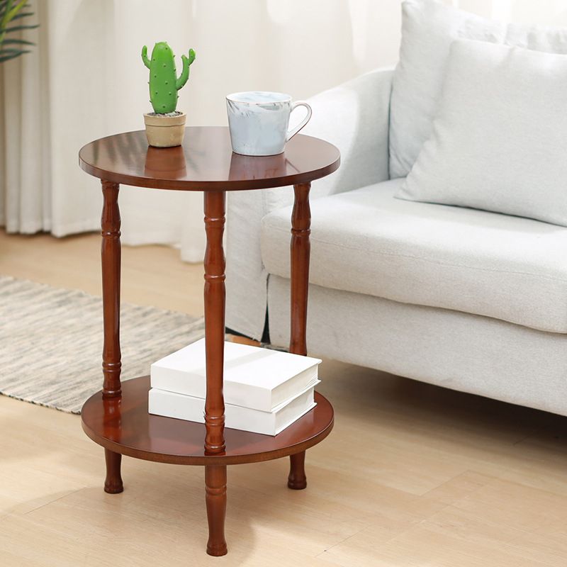 Traditional Living Room Double Tier Round with Shelf 3 Legs End Table