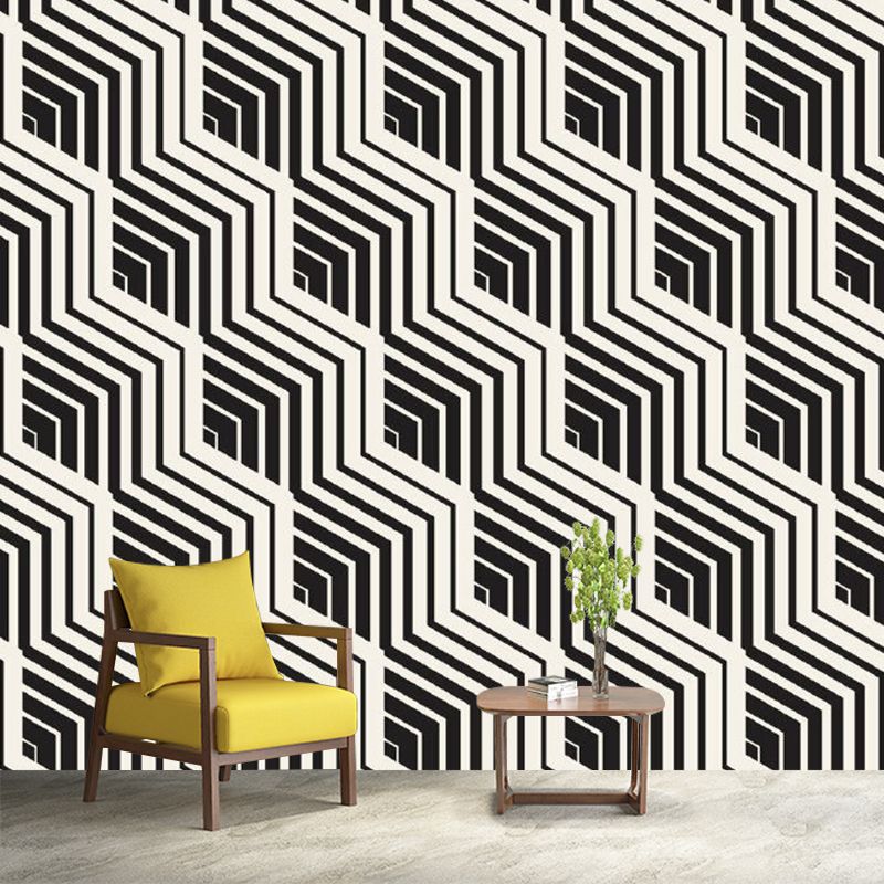 Black-White Modern Art Mural Wallpaper Whole Diagonal Chevron Pattern Wall Decor for Home