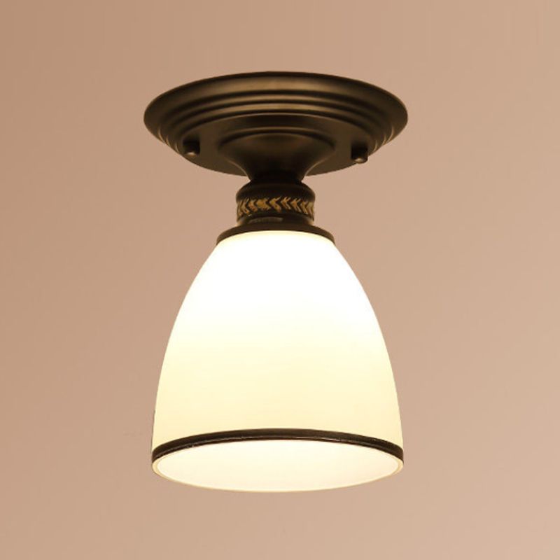 Glass Shaded Close to Ceiling Lamp Simplistic Aisle Semi-Flush Mount in Black