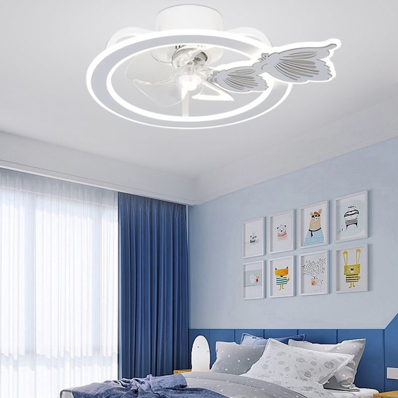 Kids Lovely LED Ceiling Fans Wrought Iron Circular Ceiling Fan Light with Acrylic Shade