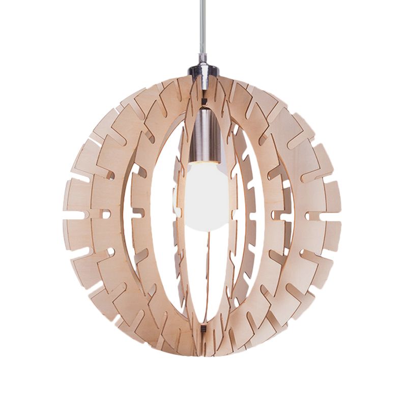Globe Suspension Pendse Light Contemporary Wood 1 Bulbo Beige Holfing Lightsing