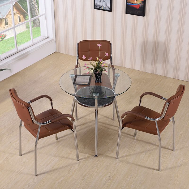 Modern Style Glass Dining Table Clear Round Table with 3 Legs for Home Use