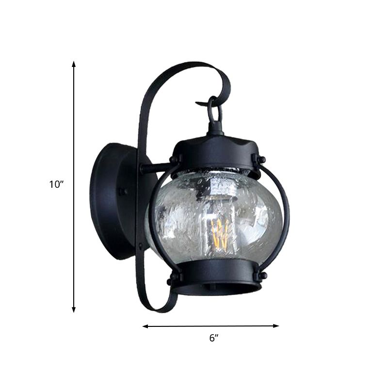 One Bulb Wall Light with Cylinder/Lantern Shade Bubble Glass Industrial Porch Sconce Lighting Fixture in Black